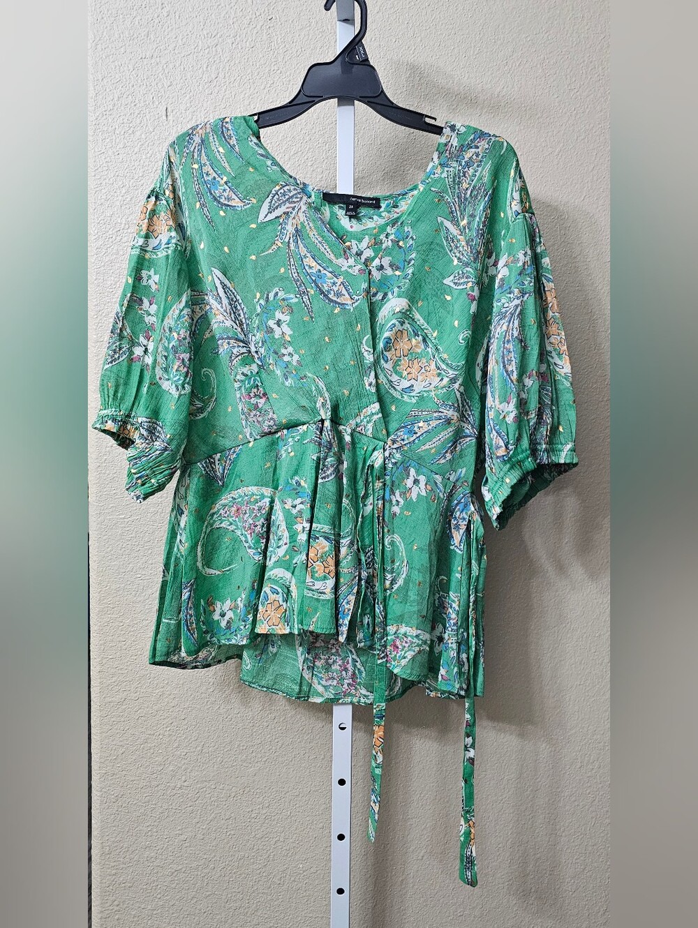 Harve Benard green floral and paisley print peplum blouse